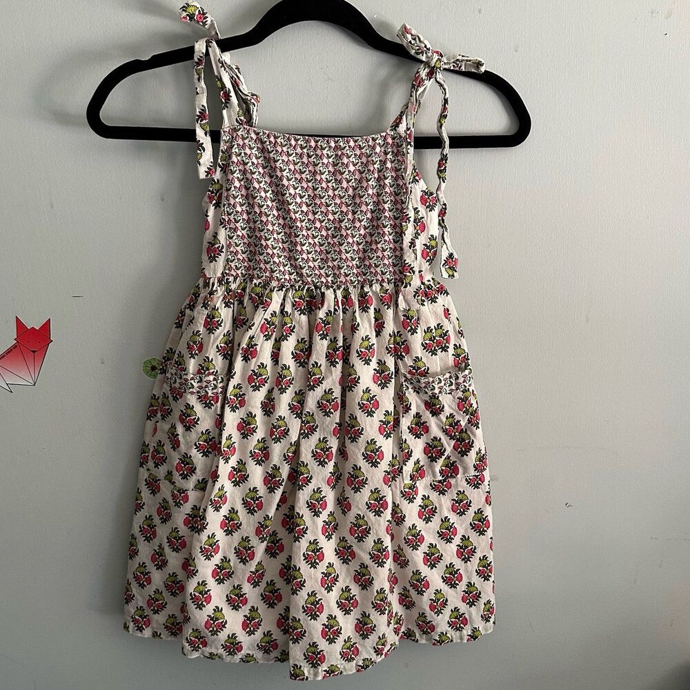 Hola Bonita Floral Smocked Pinafore Apron Dress Girls Size 5-6 Years